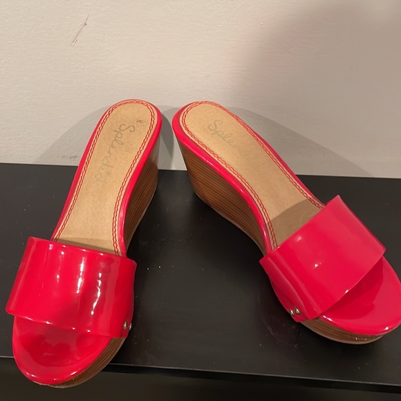 Splendid Greenville Red Faux Patent Leather Platform Sandals 7 - Picture 3 of 7